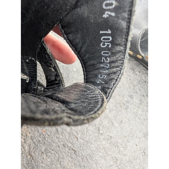 Mephisto Black Leather Wedge Sandals Womens Size 37 US 7 Studded Open Toe Buckle - Picture 8 of 8